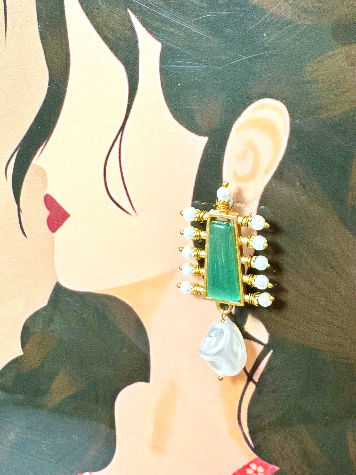 Green Linear Drop Earrings