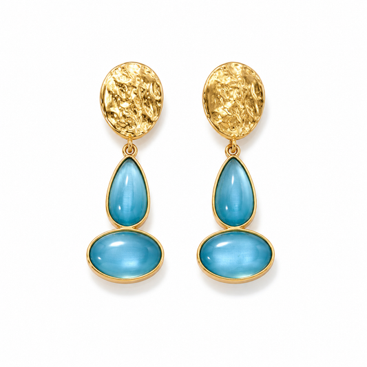 Blue Hammered Disc Drop Earrings
