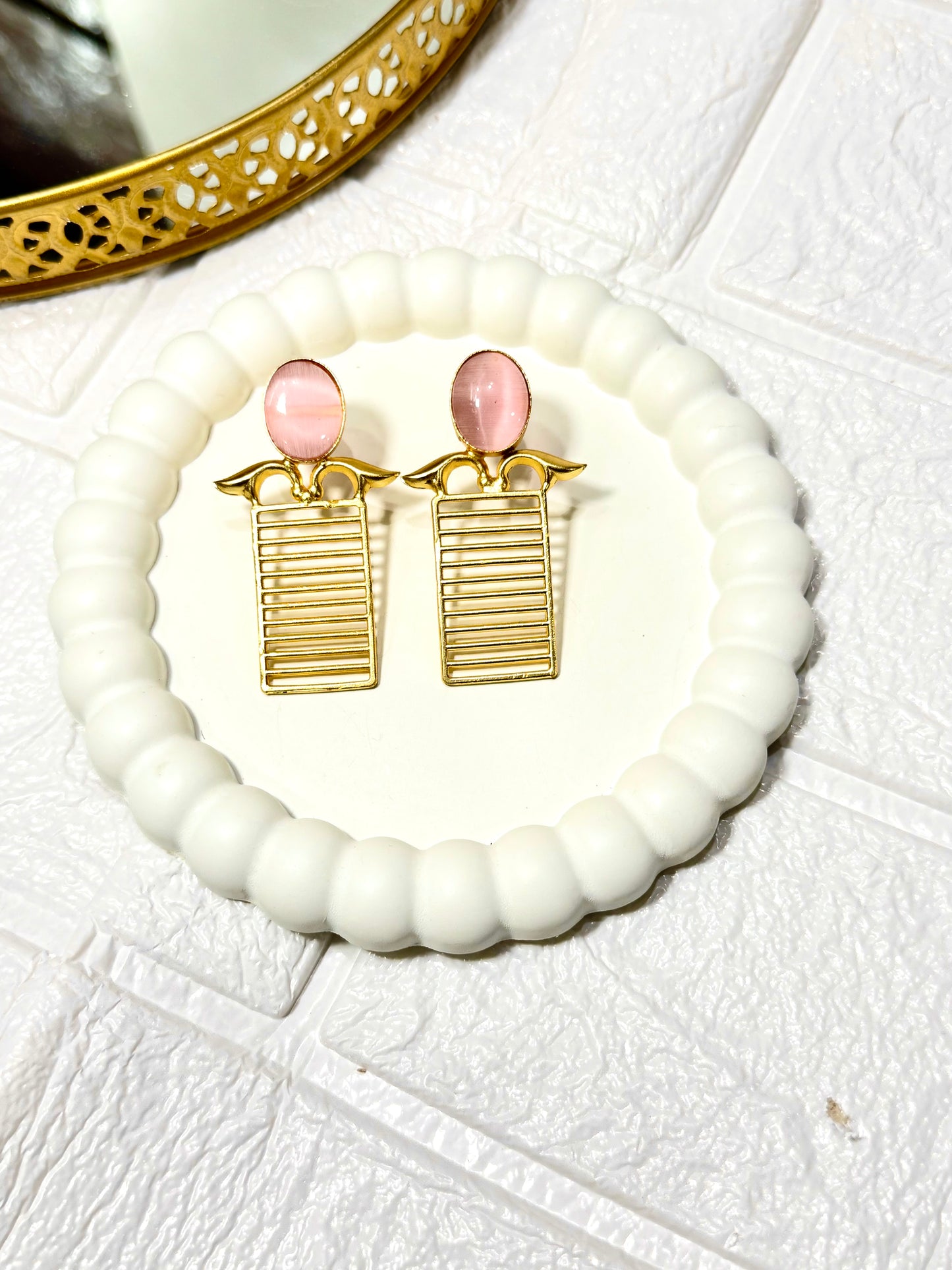 Pink Geometric Statement Earrings