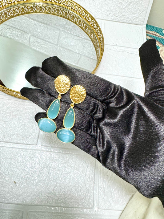 Blue Hammered Disc Drop Earrings