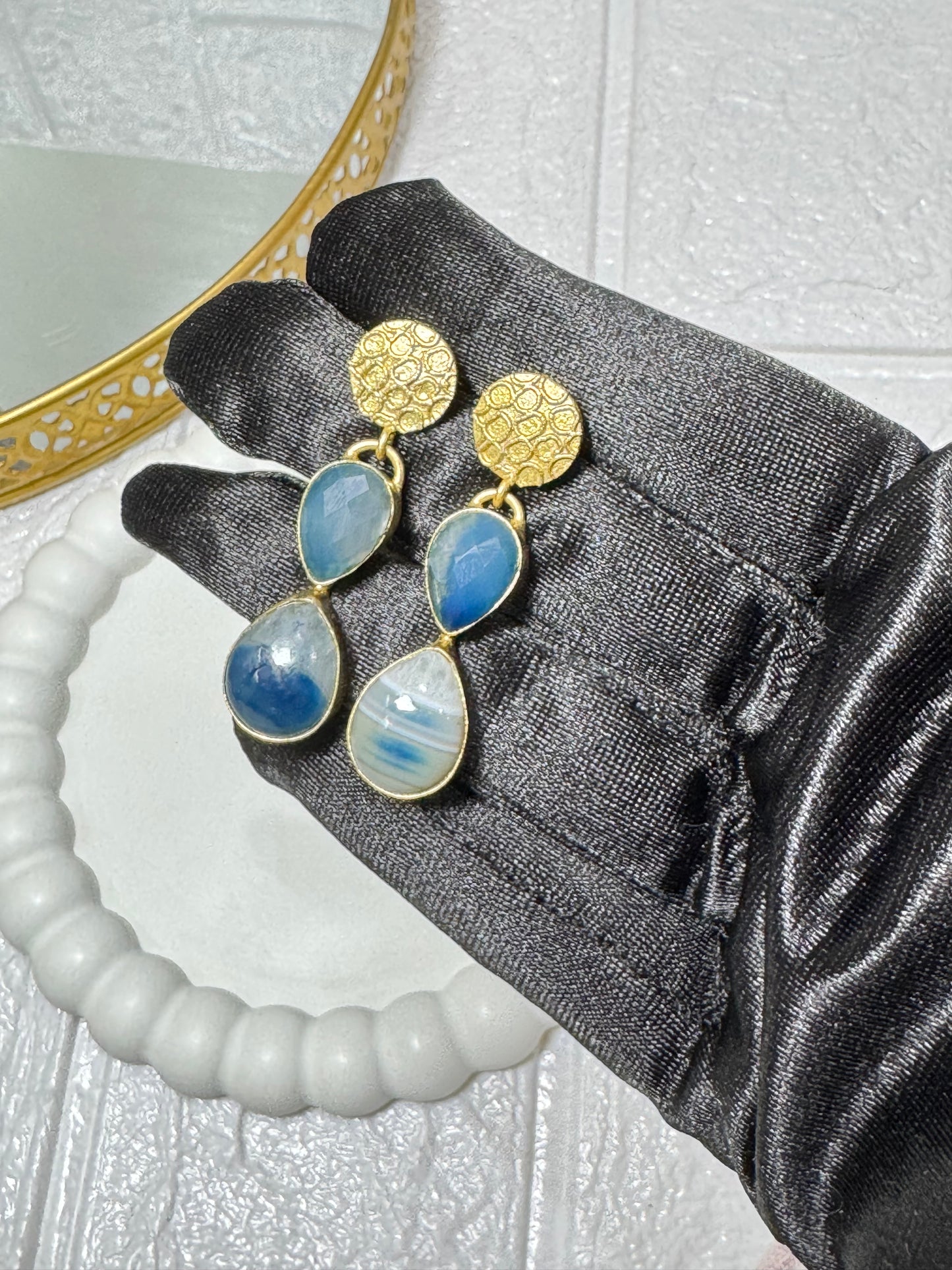 Denim Natural Stone Earrings