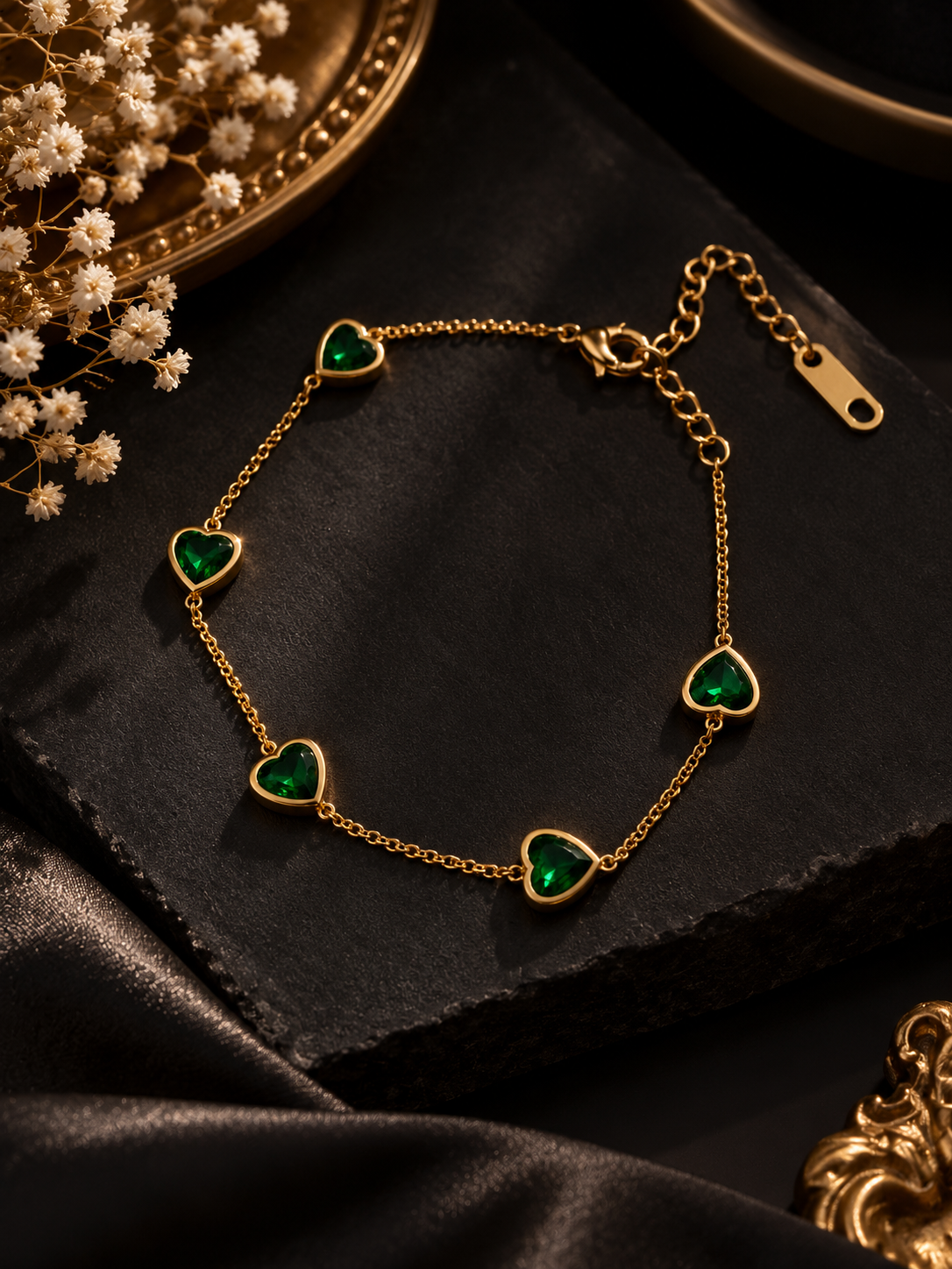 Anti Tarnish Emerald Stone Loose Bracelet