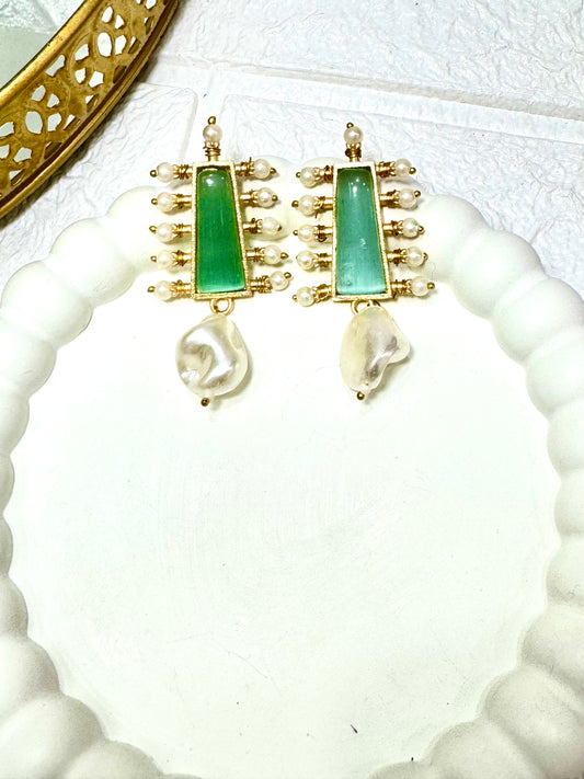 Green Linear Drop Earrings