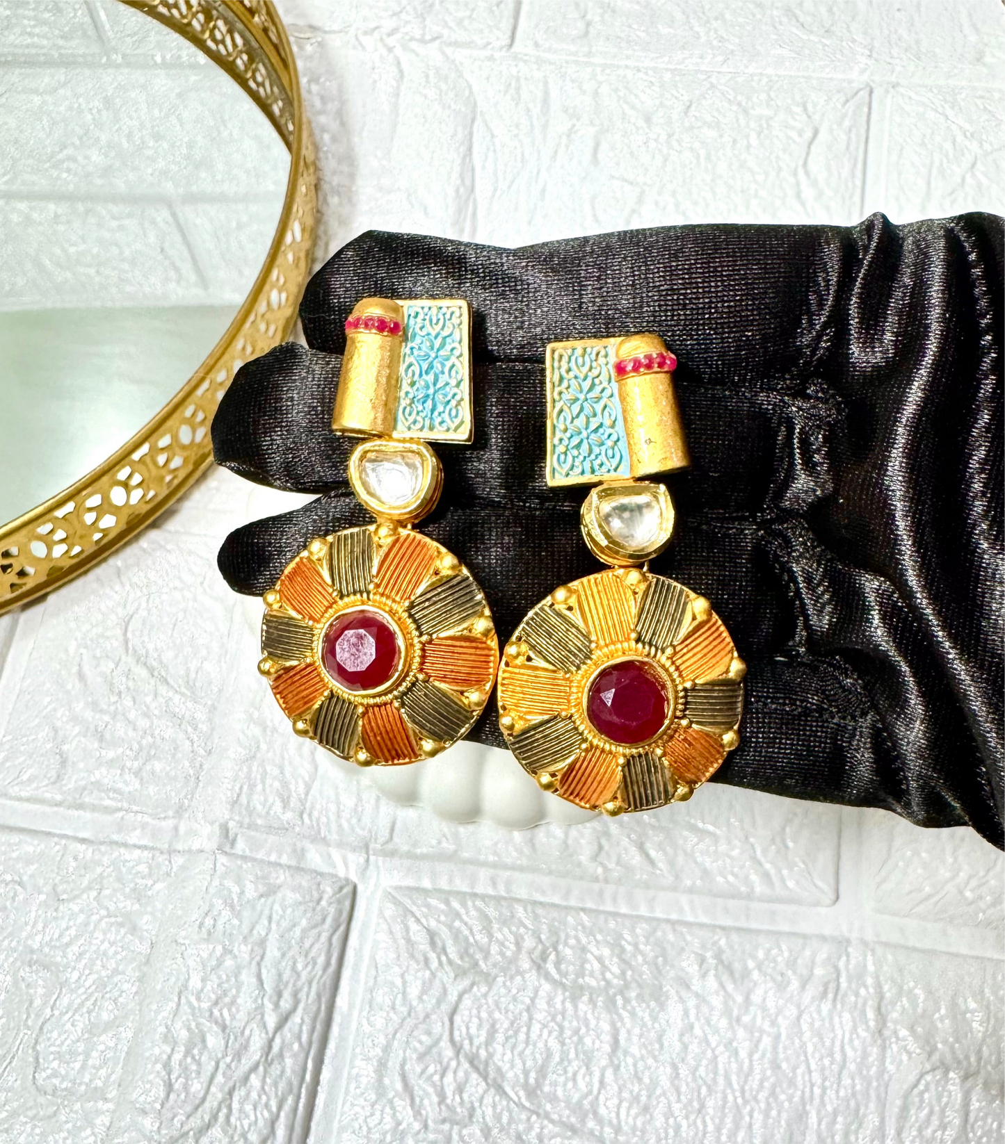 Blue Ruby Mandala Earrings