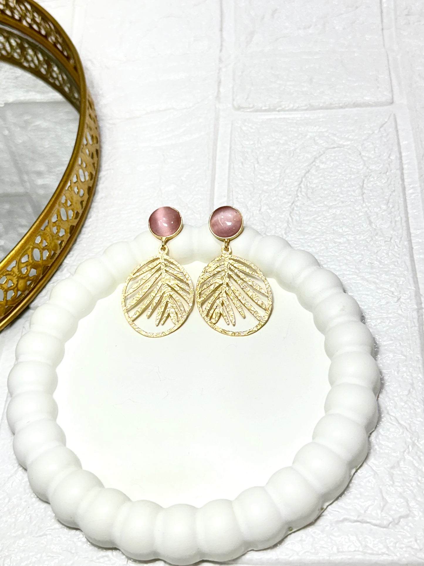 Pink Frond Earrings
