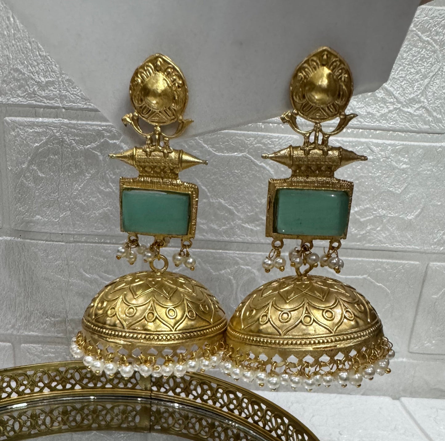 Green Stone Jhumka