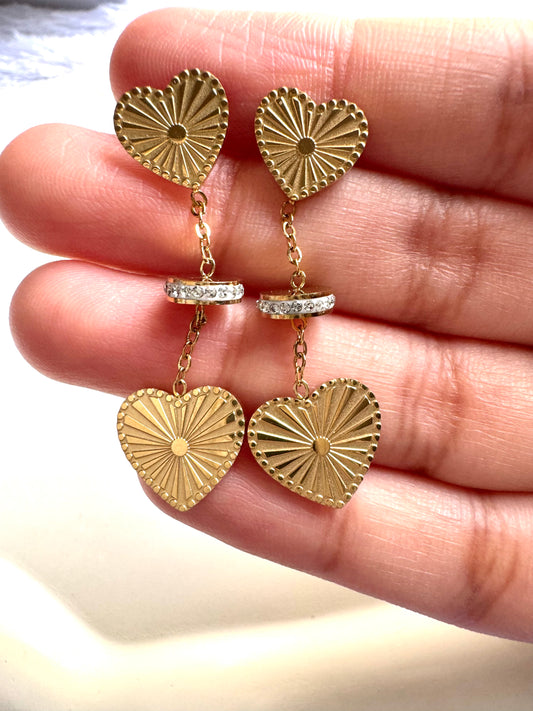 Anti Tarnish Golden Heart Earrings