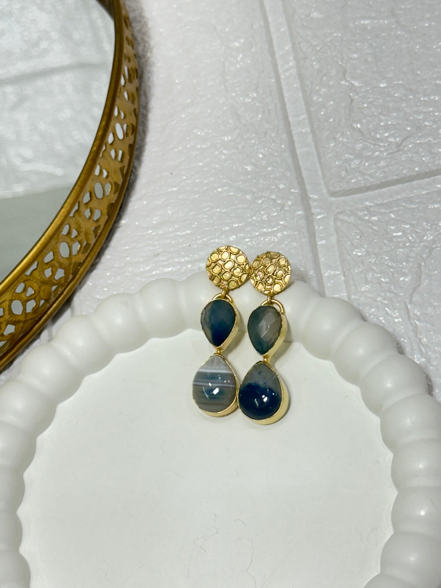 Denim Natural Stone Earrings