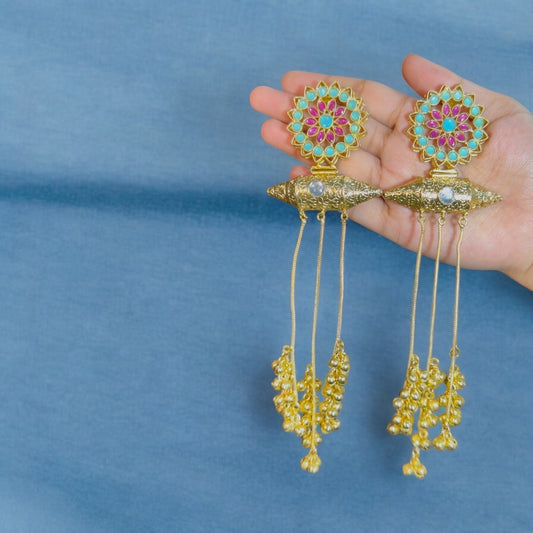 Turquoise Magenta Kashmiri Earrings