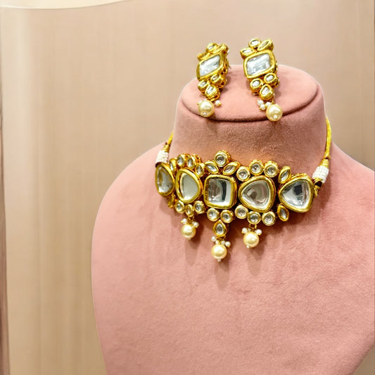 Golden Kundan Pearl Necklace