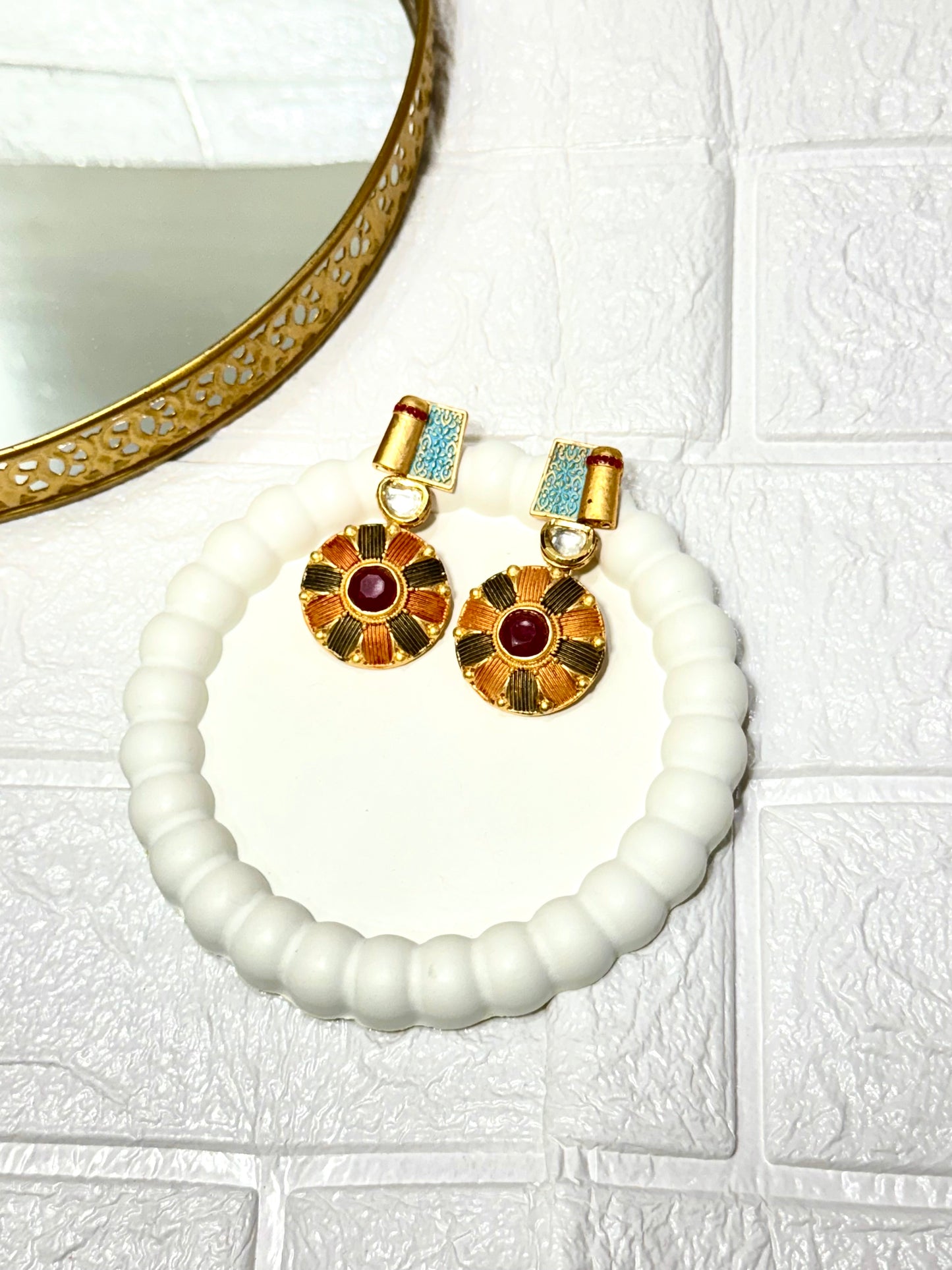 Blue Ruby Mandala Earrings