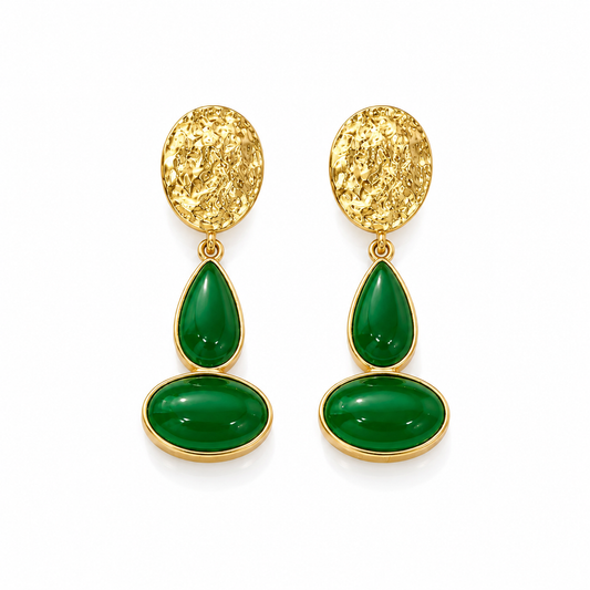 Emerald Hammered Disc Drop Earrings