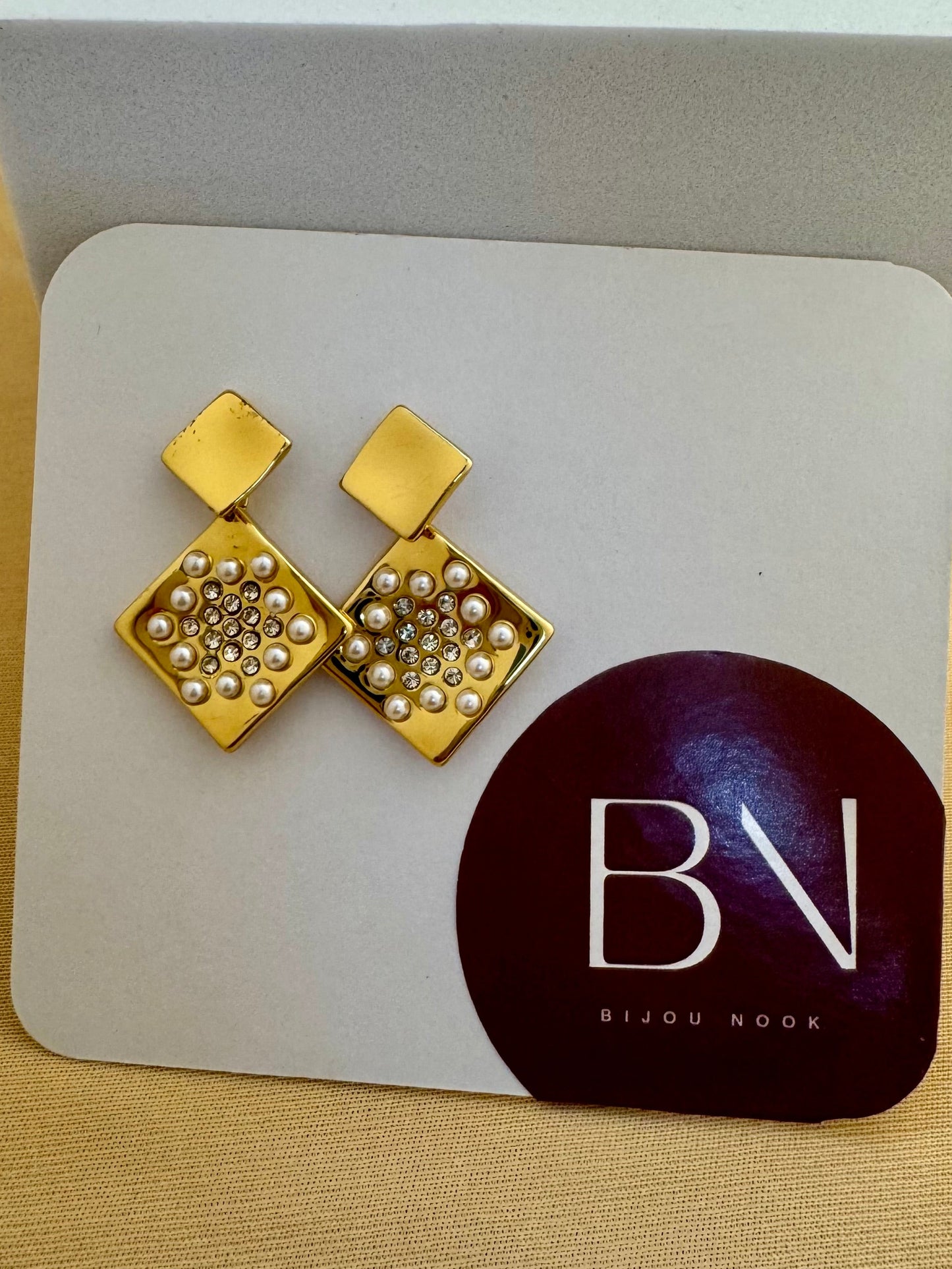 Anti Tarnish Pearl Square Earrings