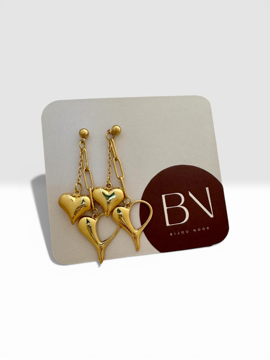Anti Tarnish Hanging Heart Earrings