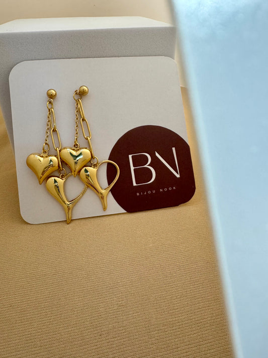 Anti Tarnish Hanging Heart Earrings