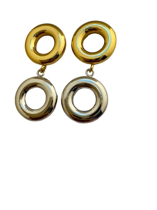 Anti Tarnish Dual Tone Drop Earrings