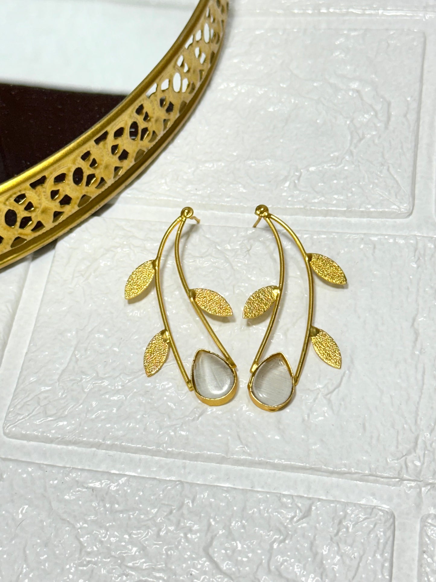 White Leaf Drop Earrings