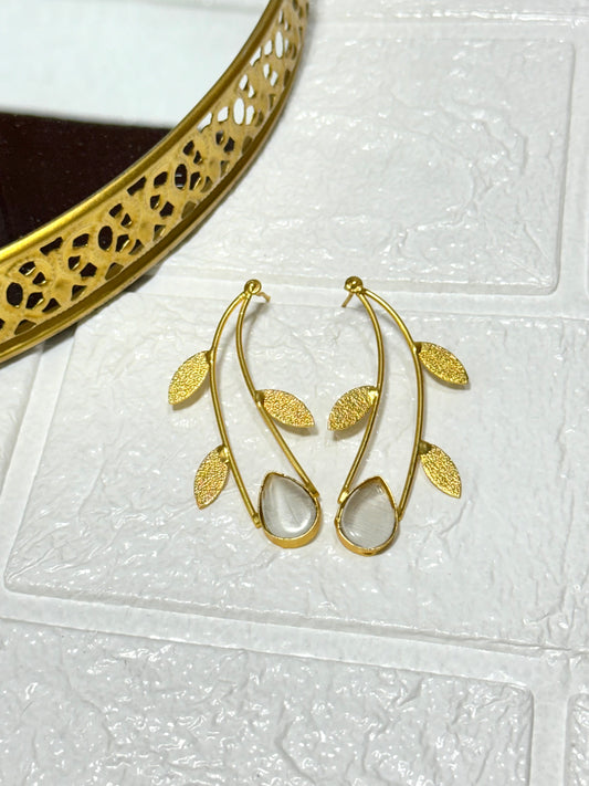 White Leaf Drop Earrings