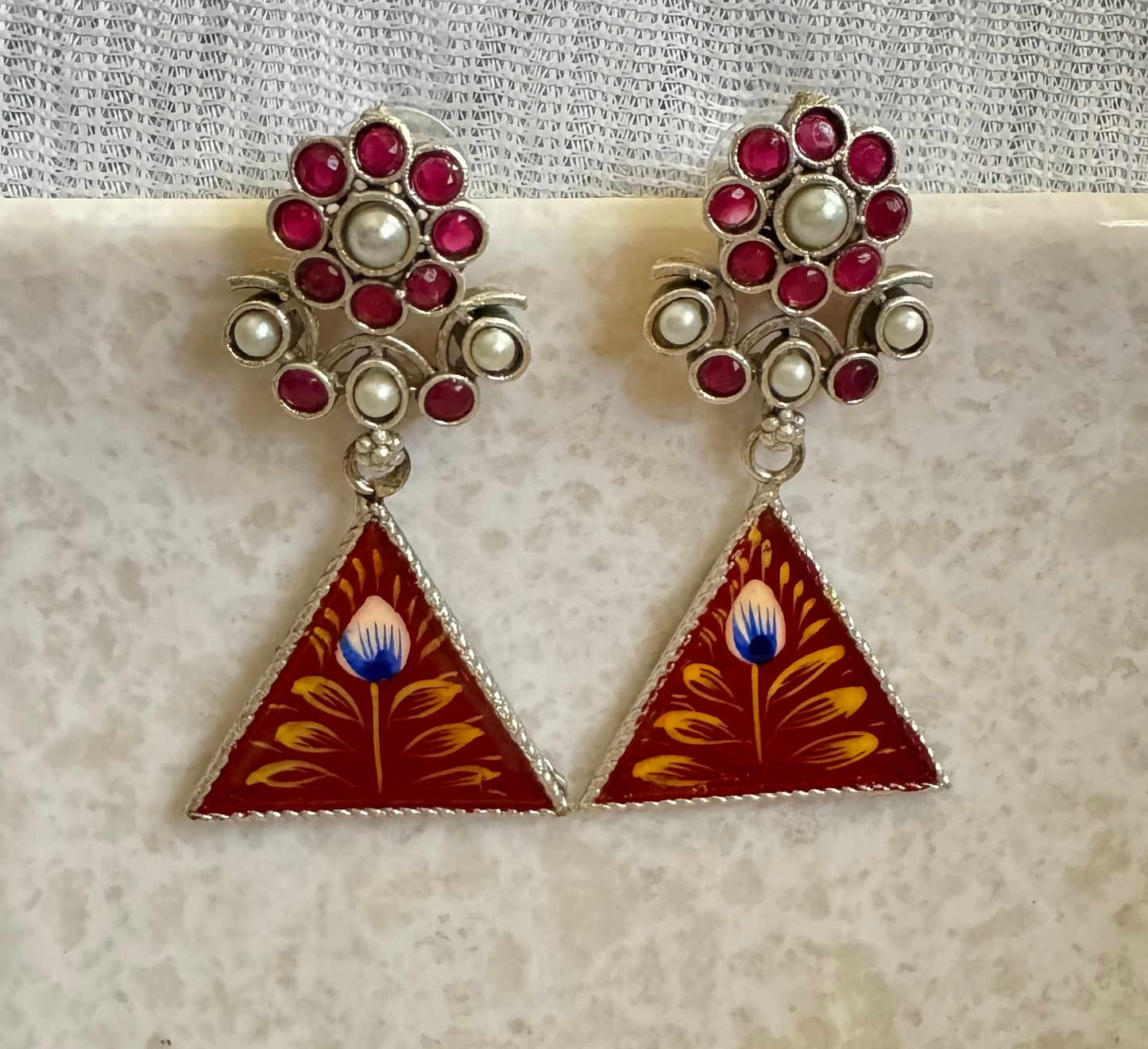 Maroon Meena Earrings