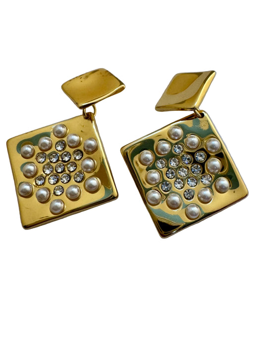 Anti Tarnish Pearl Square Earrings