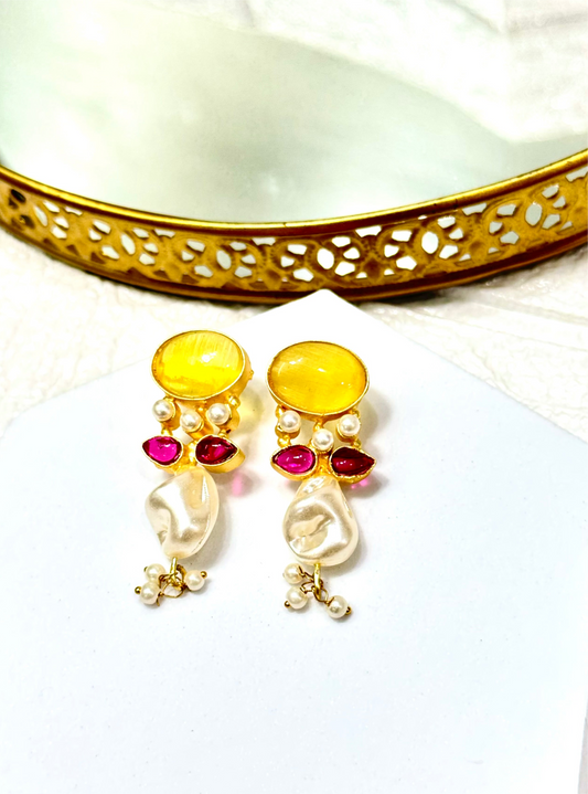 Yellow Oval Earrings