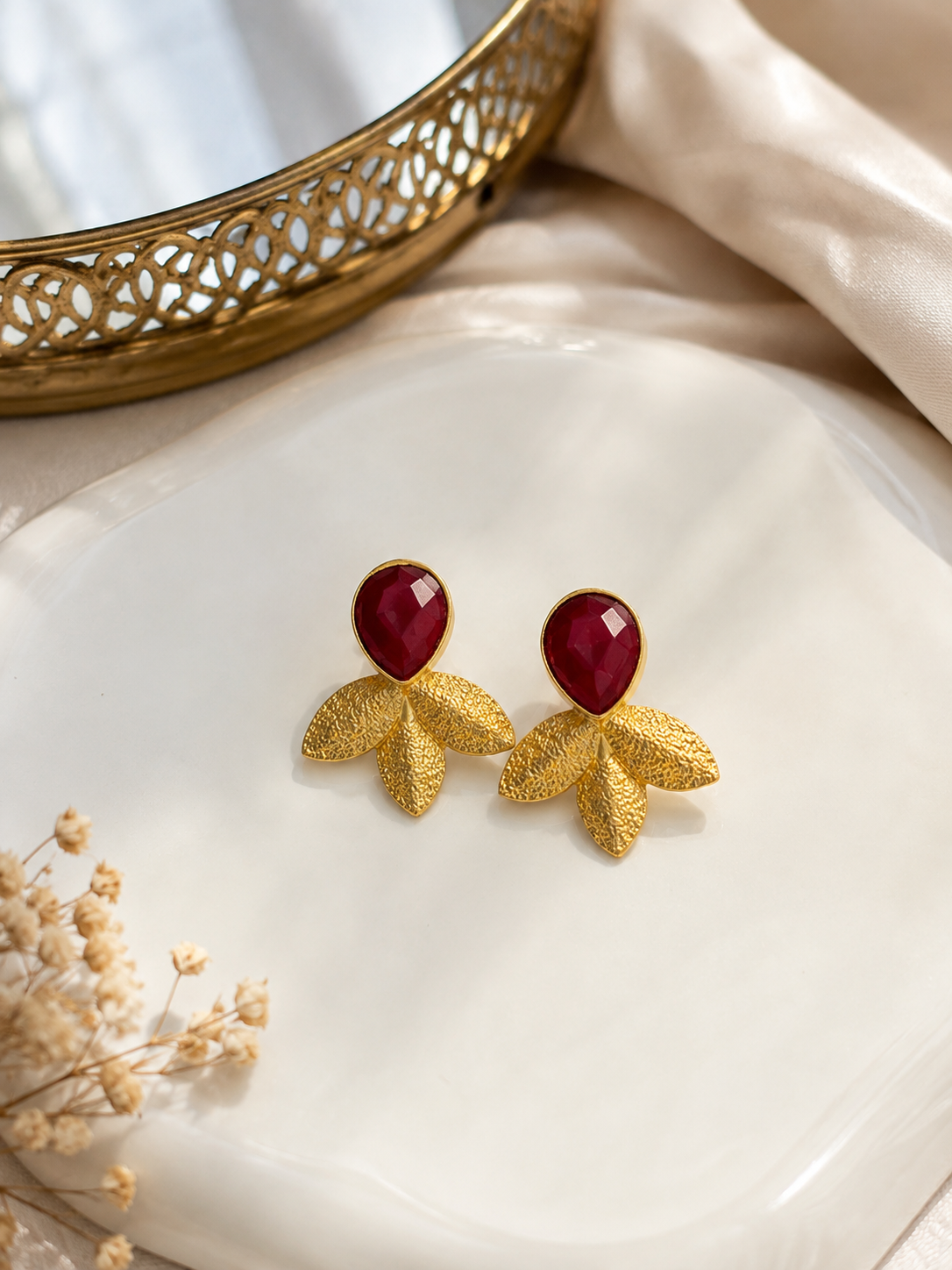 Ruby Hammered Earrings