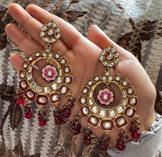 Maroon Kundan Earrings