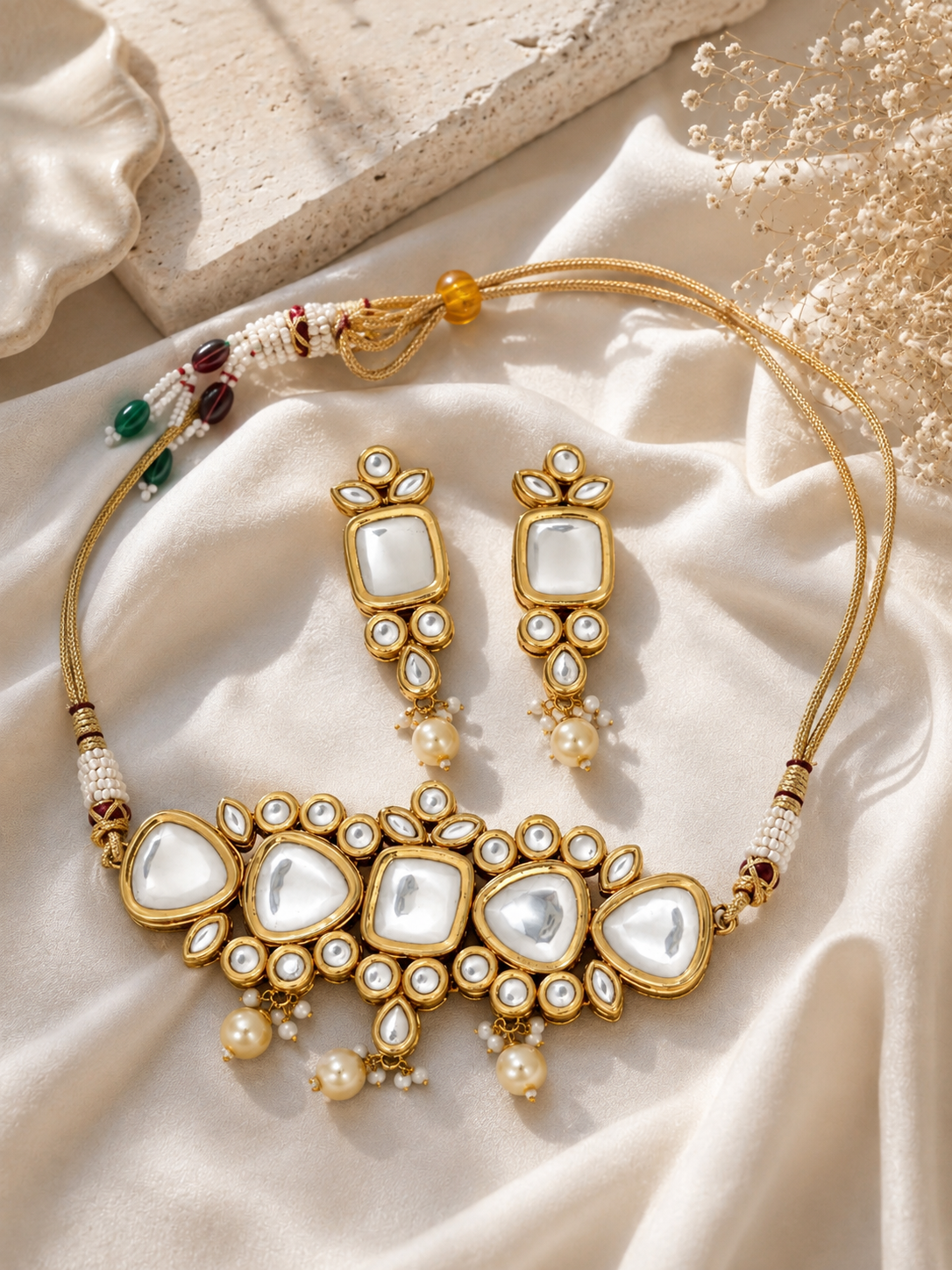 Golden Kundan Pearl Necklace