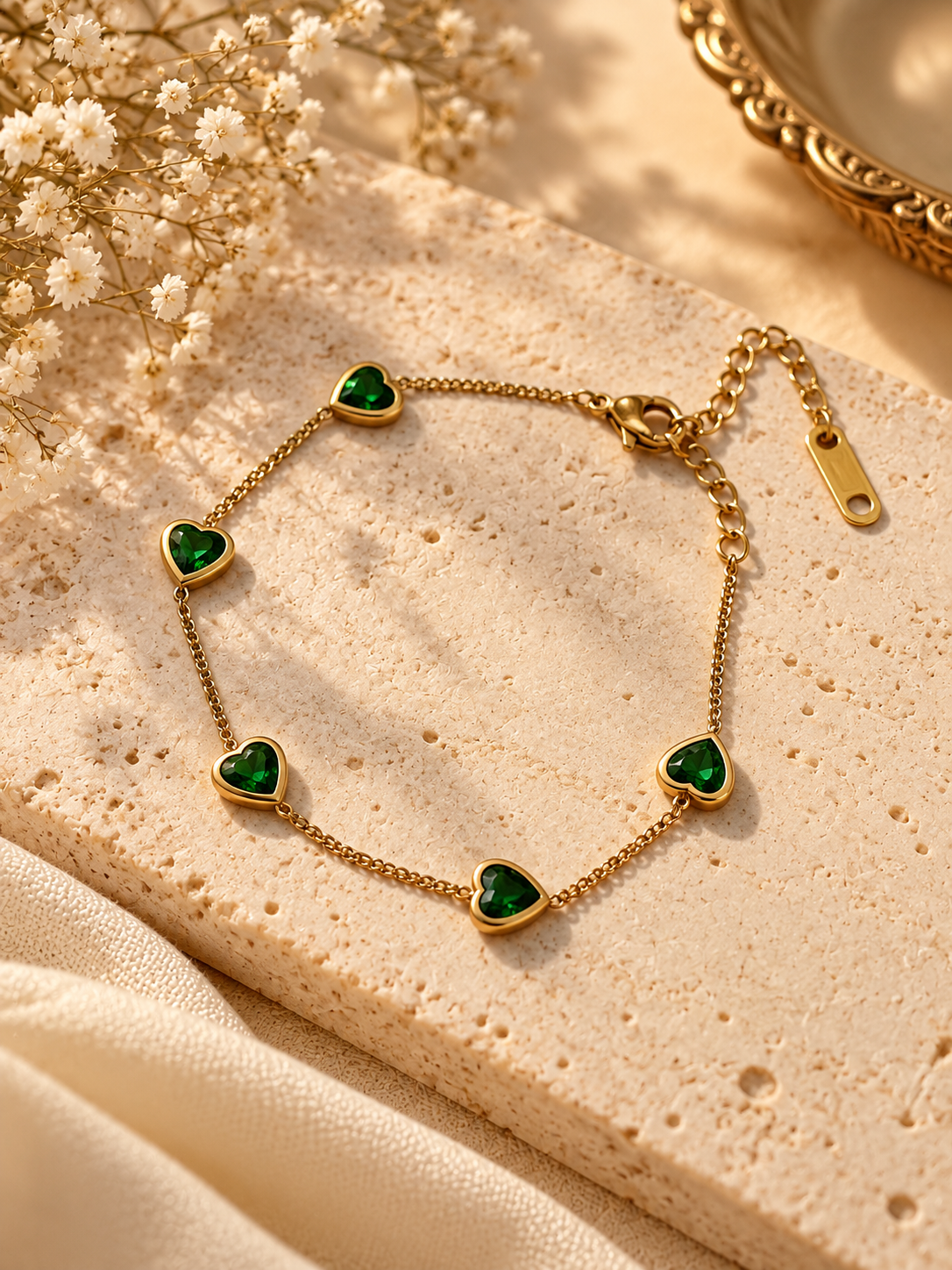 Anti Tarnish Emerald Stone Loose Bracelet