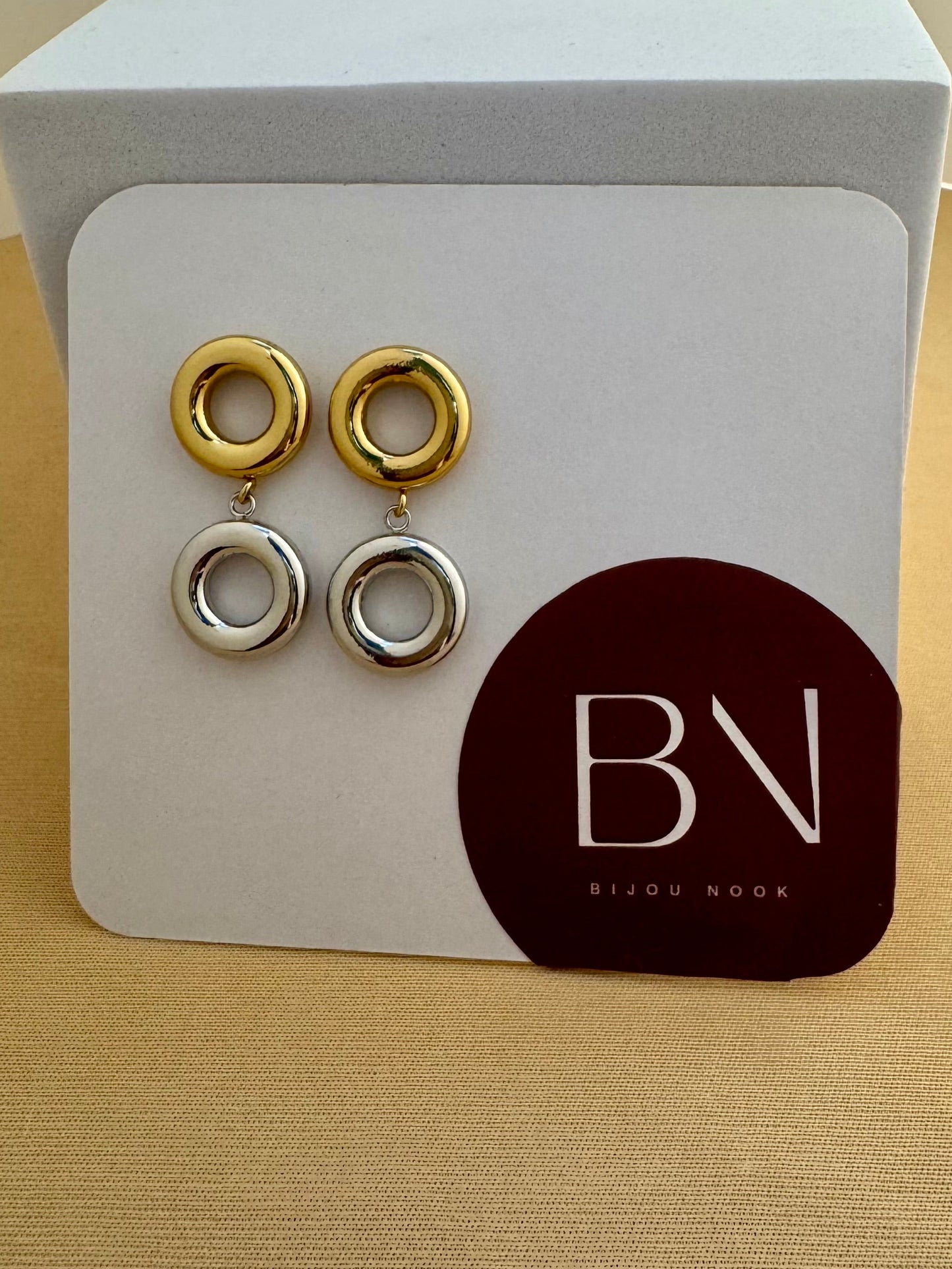 Anti Tarnish Dual Tone Drop Earrings