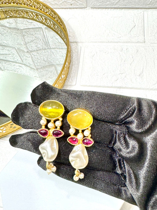 Yellow Oval Earrings