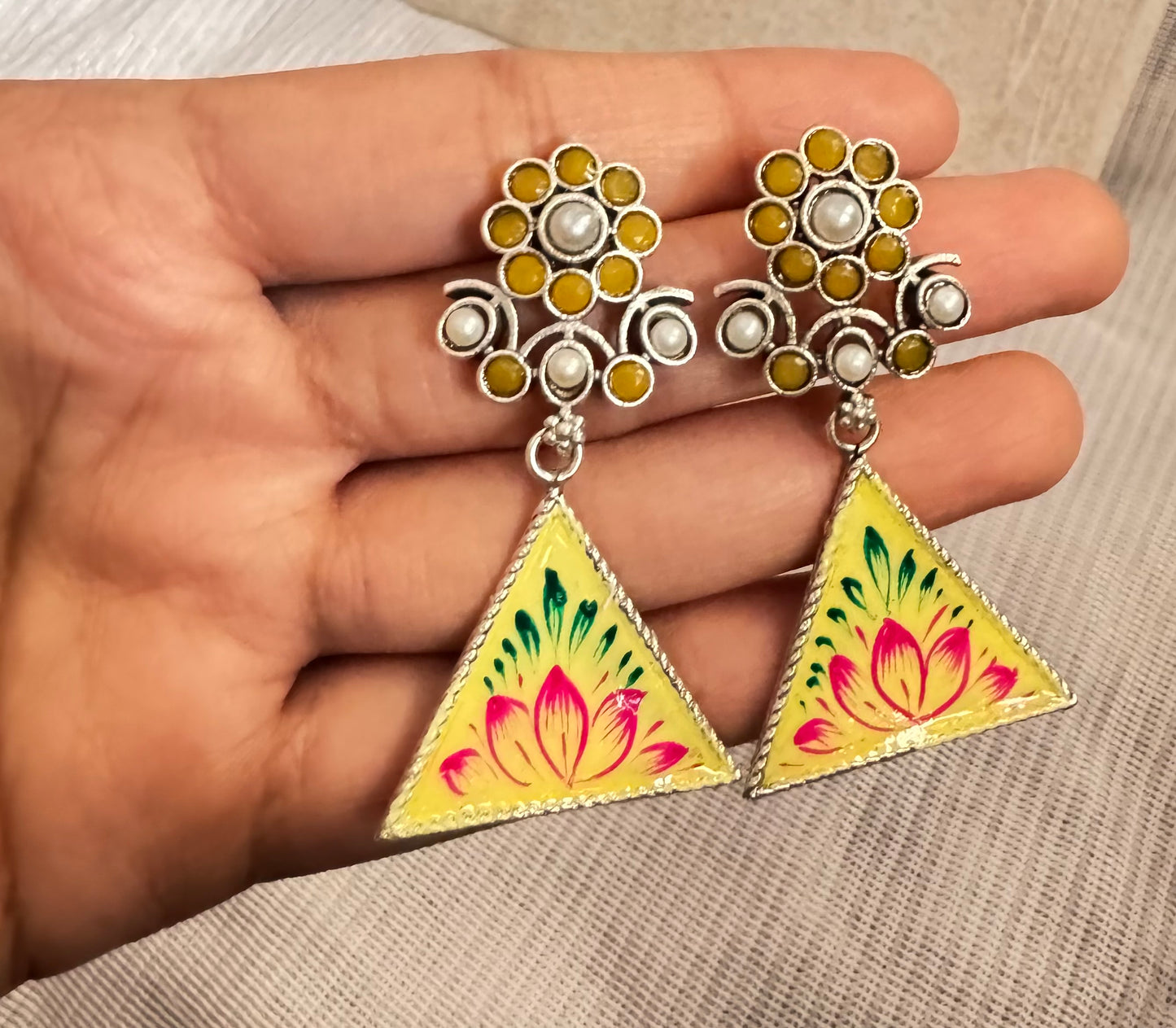 Yellow Meena Earrings