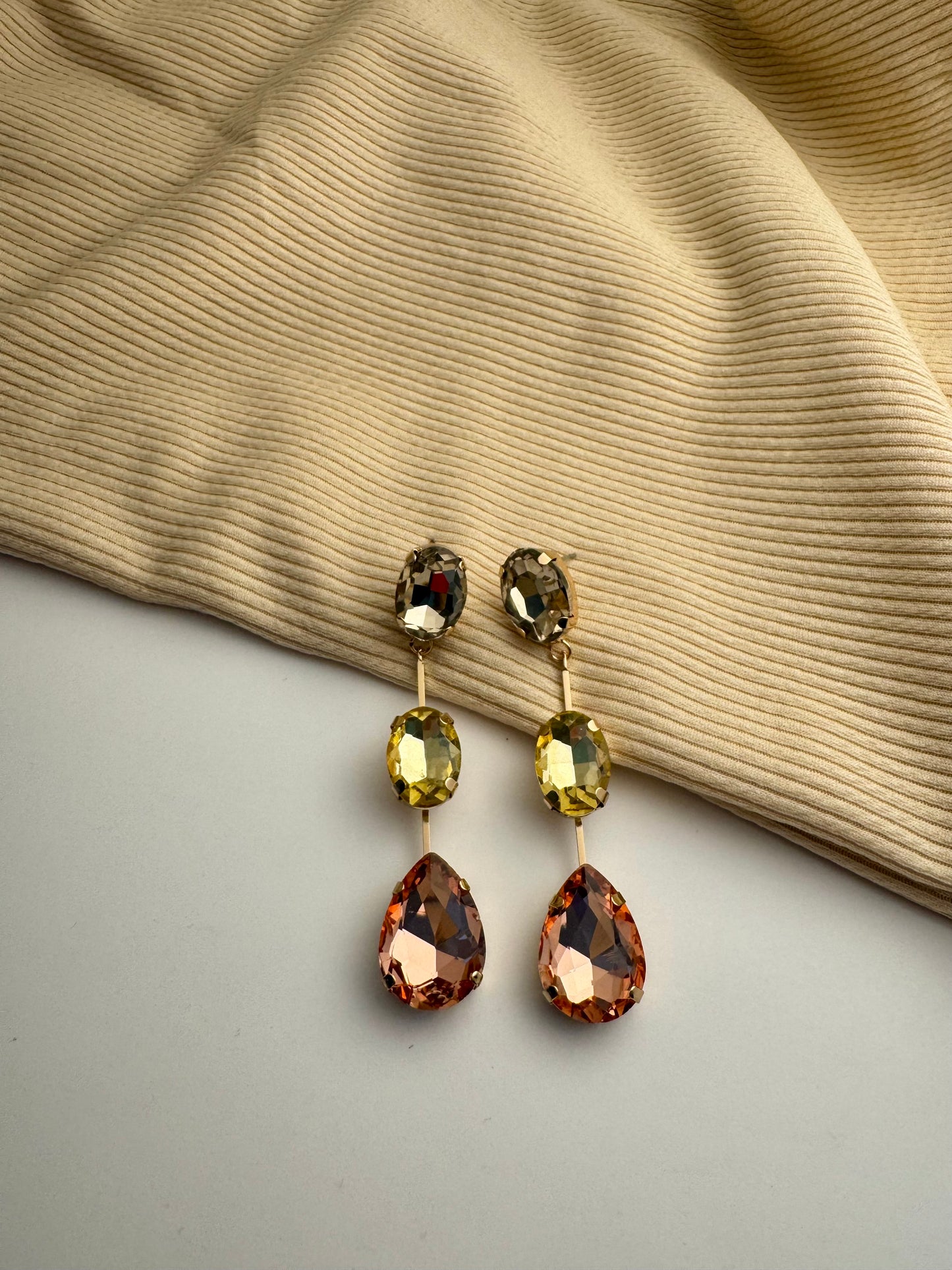 Peach Crystal Drop Earrings