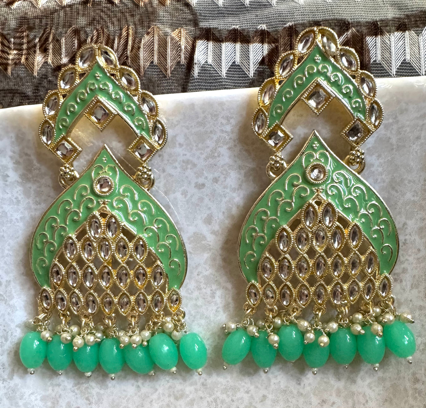 Green Jharokha Earrings