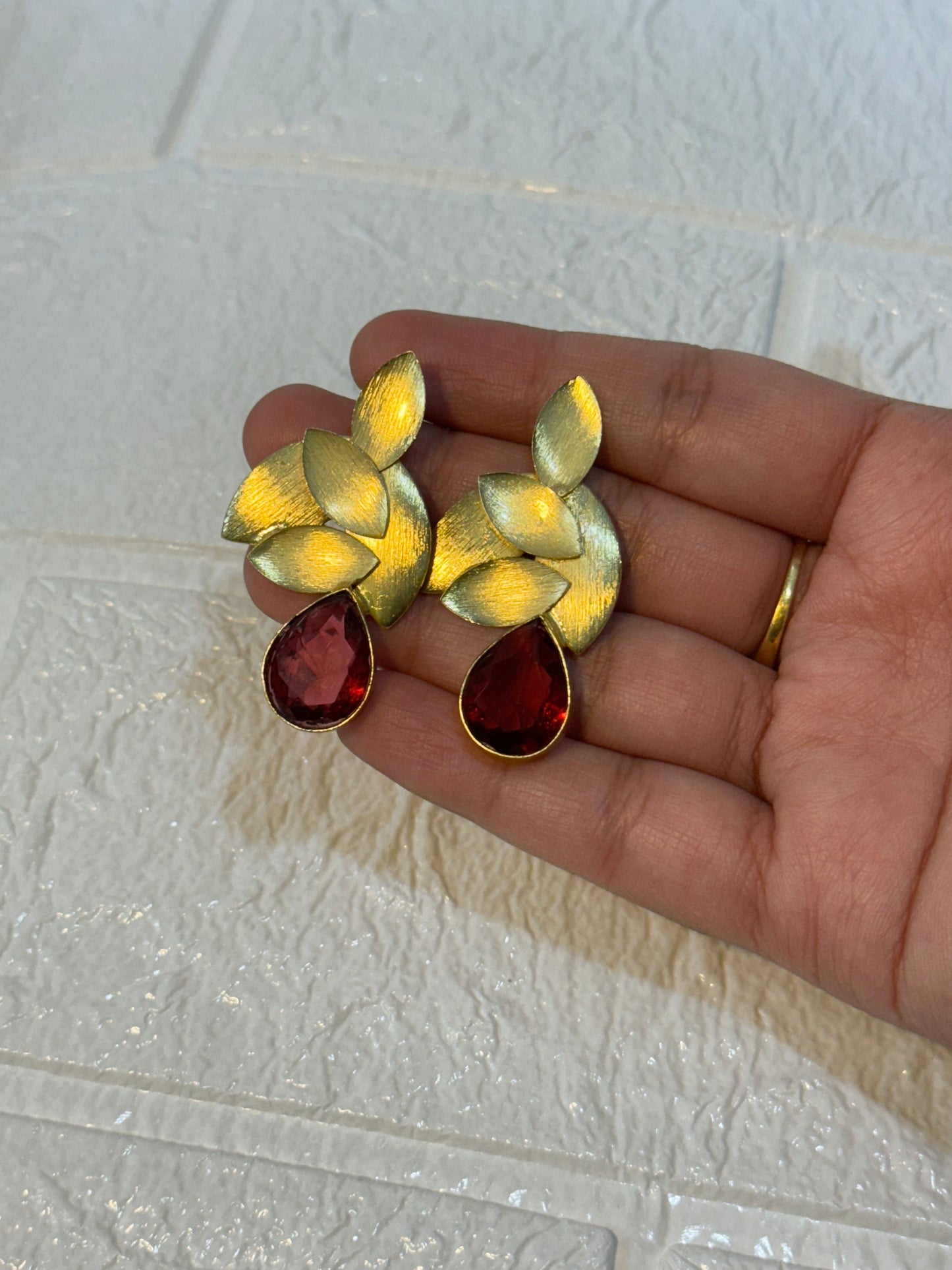 Ruby Leaf Earrings