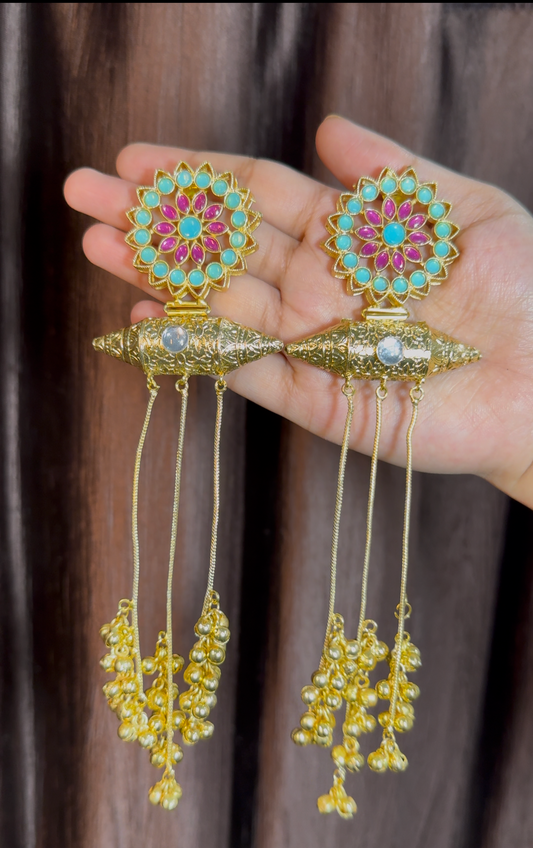 Turquoise Magenta Kashmiri Earrings
