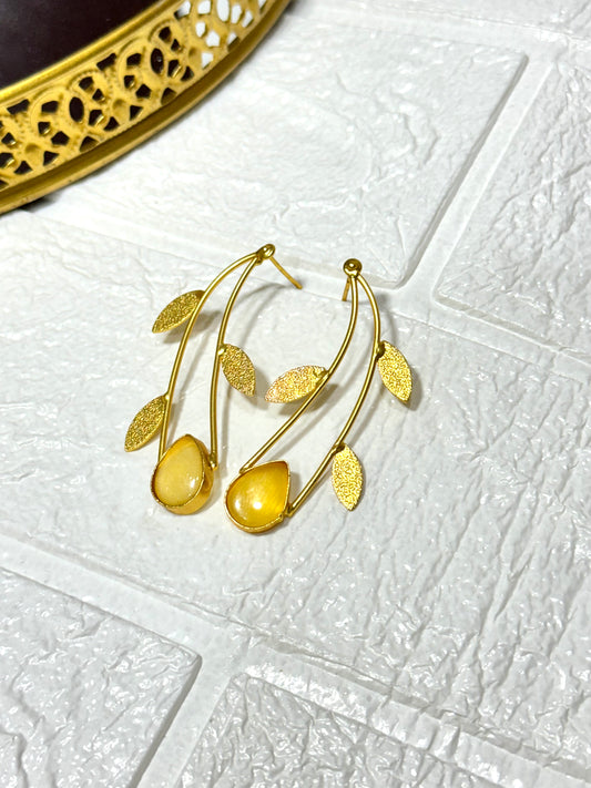 Yellow Leaf Drop Earrings