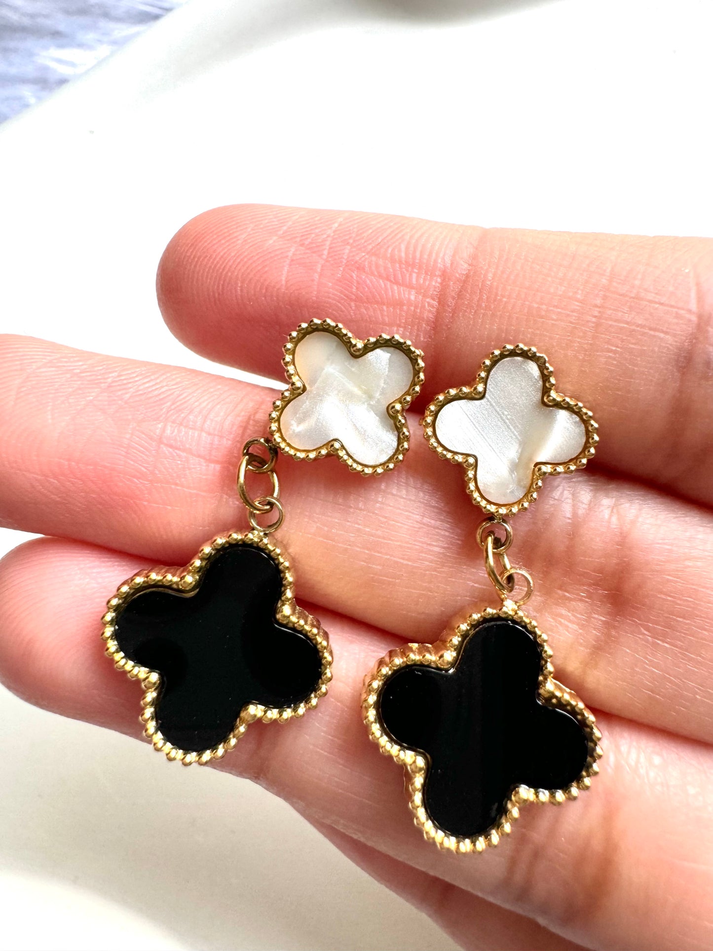 Anti Tarnish MOP Clover Drop Earrings