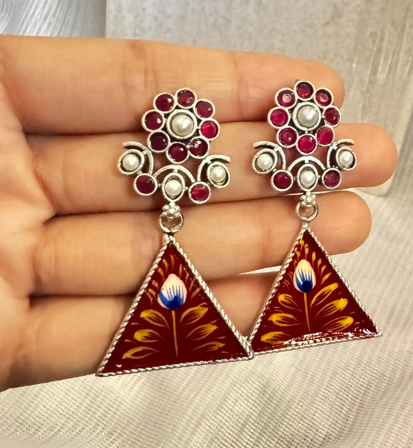 Maroon Meena Earrings